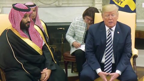 CIRCA 2018 - U.S. President Donald Trump meets with Crown Prince Mohammed Bin Salman of the Kingdom Of Saudi Arabia.