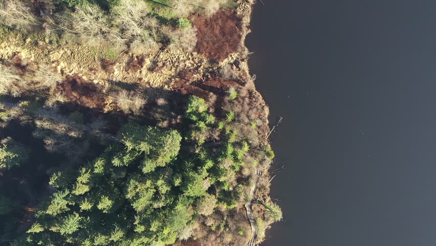 Aerial View at Mountain Lake in British Columbia, Canada. 4K.