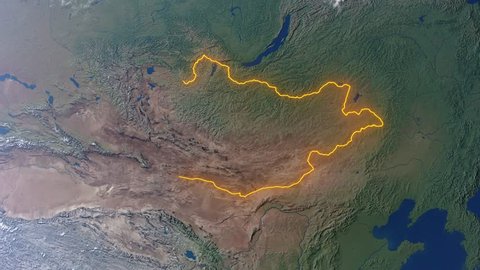 Realistic 3d animated earth showing the borders of the country Mongolia and the capital Ulaanbaatar in 4K resolution