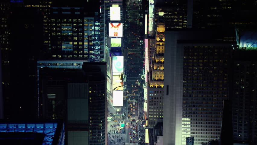Breathtaking New York. The only shot of New York you need. An amazing establishing shot of Times Square at night in New York City. Shot on 4k RED on helicopter with vfx advertising. | Shutterstock HD Video #1022451907