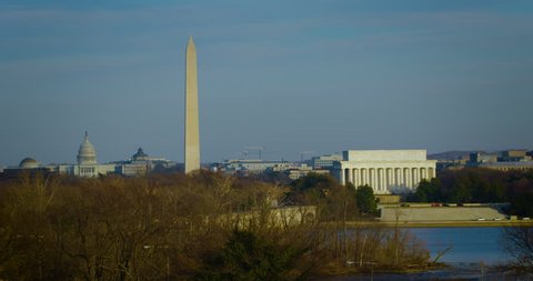 US Capitol, Washington, Lincoln from Arlington Virginia in Winter
