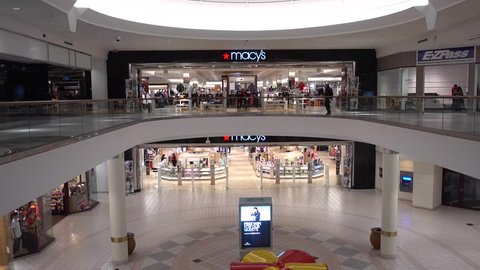 Macy's retail two level storefront shopping mall entrance, Saugus Massachusetts USA, January 22, 2018
