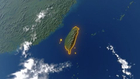 Realistic 3d animated earth showing the borders of the country Taiwan and the capital Taipei in 4K resolution