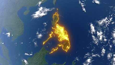 Realistic 3d animated earth showing the borders of the country Philippines and the capital Manila in 4K resolution