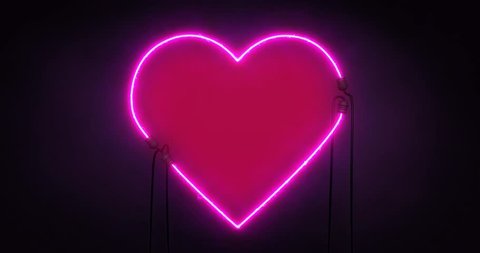 neon violet light heart shape revelation on dark background, love and romance sign 4k footage invitation