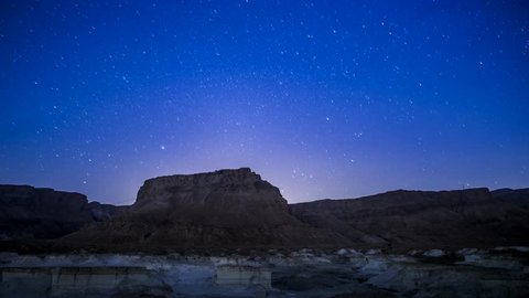 Stars moving over Masada in Judean Desert, Israel
