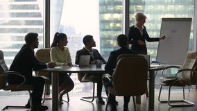 Female executive leader coach presenter giving lecture presentation in modern office boardroom for corporate employees group, speaker mentor explaining training professional team at business seminar - Powered by Shutterstock - Get 15% off with code: PIKWIZARD15