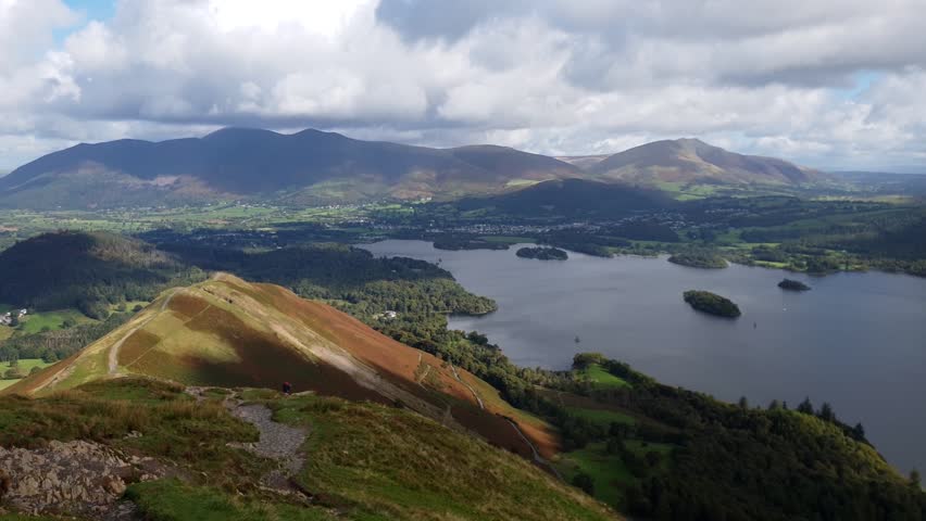 Catbells View Panning Shot, Showing Skiddaw and Derwent Water