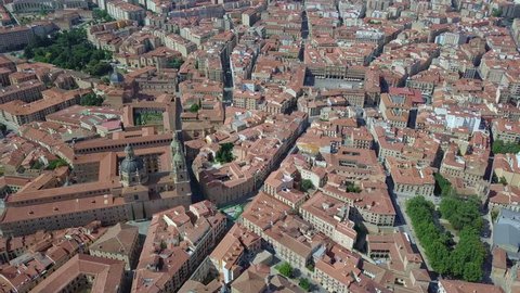 Aerial view of Salamanca with the main square and cathedral, Leon, Spain