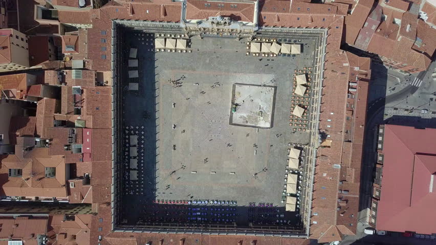 Main square in Salamanca where city hall is located from above, Leon, Spain