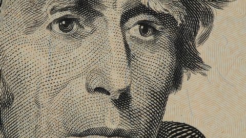 US President Andrew Jackson on United States 20 dollar bill rotating, twenty USD. Stock video footage