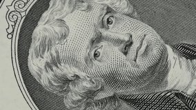 Thomas Jefferson on US 2 dollar bill close up slow rotating. United States president day background. Stock video footage