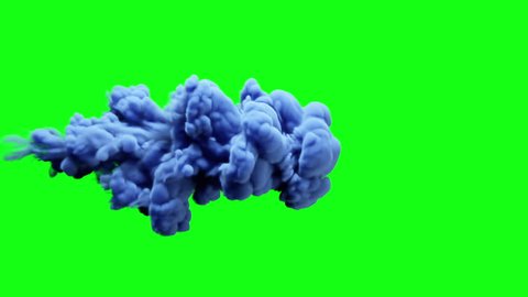 Blue ink in slow motion on a green background chroma key green screen