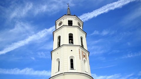 Cathedral Bell Tower in Vilnius, Lithuania. Time lapse