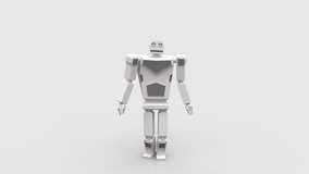 Modern robot dancing belly dance. Very natural and smooth movement of the robot on a white background. Looped video.