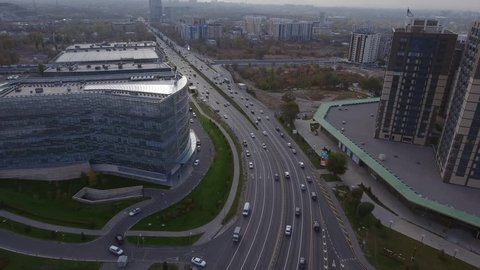 Almaty, Kazakhstan - November 3, 2017: The complex of buildings along Al-Farabi avenue in Almaty, Kazakhstan.