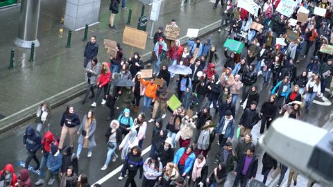 Brussels/ Belgium - January 17th 2019: Thousands march peacefully in Brussels against global warming - claim the climate