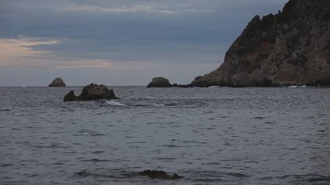 Rocks in the Paleokastritsa bay on a rainy day, Corfu Island, Greece