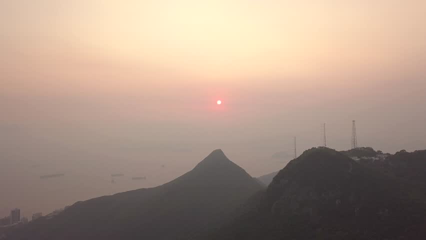 Hong kong china mountain view at sunset. Hotels Towers and luxury Buildings