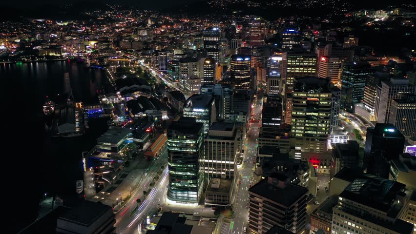 Night View, Wellington City Downtown And CBD, Looping Time Lapse