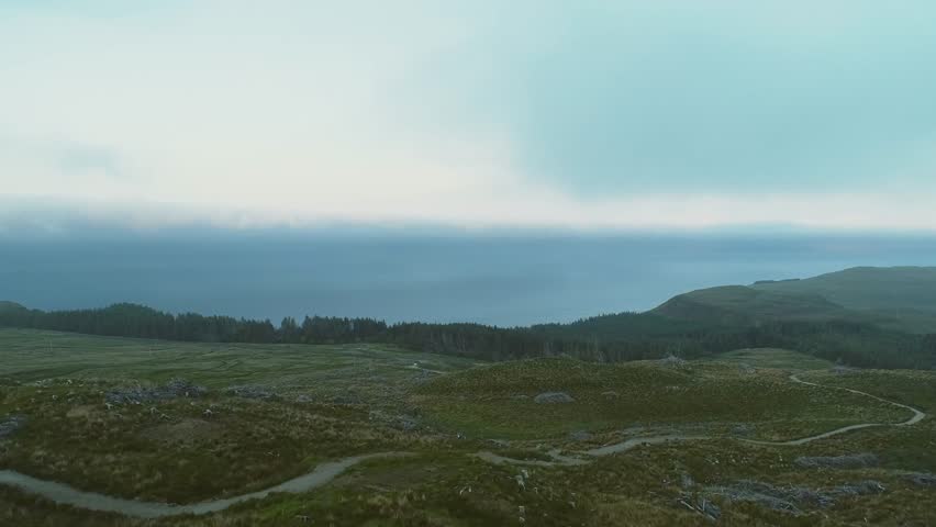 Panoramic Perspective Isle Of Skye. Scotland. Atlantic Ocean Washes The Shore. Aerial View.