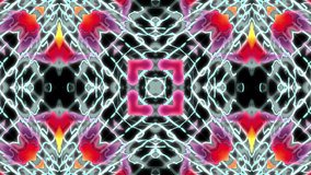 Synthwave kaleidoscope design. Glitched video background. Multicolored loop pattern. Very complex liquid design.
