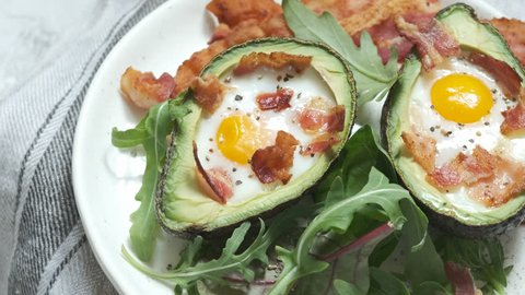 Avocado Egg Boats with bacon. Low carb high fat breakfast