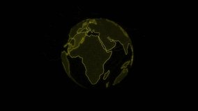 Yellow neon Digital World Globe Earth spinning