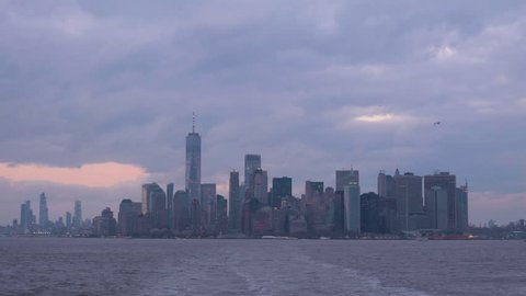 Manhattan Skyline and Cloudy Sky. New York City. View From the Water. Unites States of America