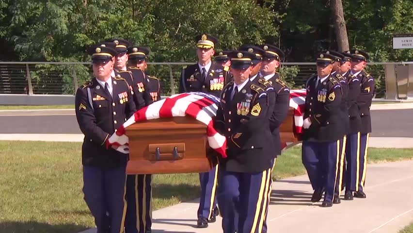 CIRCA 2018 - a formal military funeral for a dead US soldier at Arlington National cemetery.
