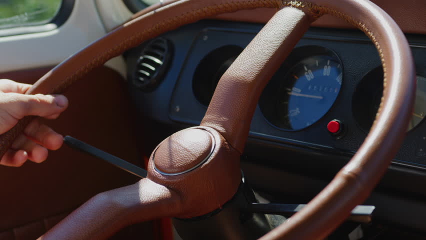 Dashboard and steering wheel of a campervan. | Shutterstock HD Video #1022576278