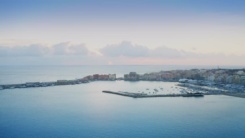 Aerial view of city of Anzio in the evening, Italy