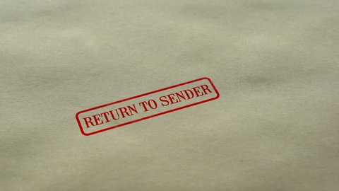 Return to Sender seal stamped on blank paper background, delivery failed