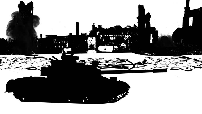 Military Tank at War Time  Animation on White Background