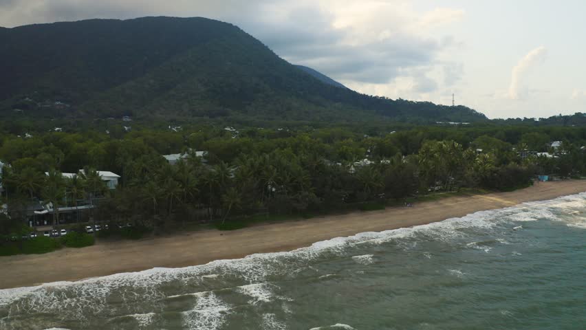 Aerial, beautiful view on a beach of Palm Cove, Cairns in Queensland, Australia