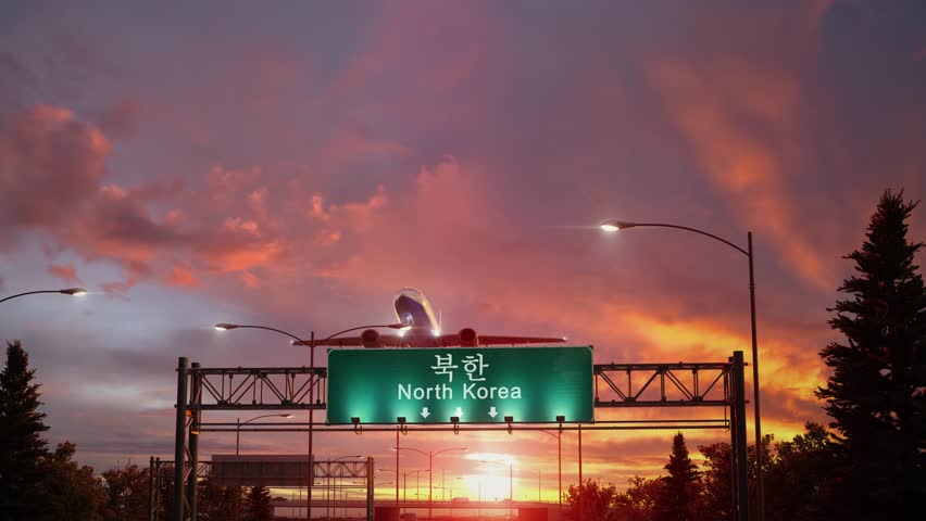 Airplane Take off North Korea during a wonderful sunrise