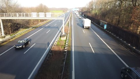 MOERS / GERMANY - JANUARY 18 2019 : Traffic is passing the motorway between cologne and Moers.