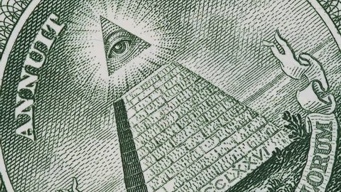 Great seal on 1 US dollar bill slow rotating, pyramid and Eye of Providence. Stock video footage