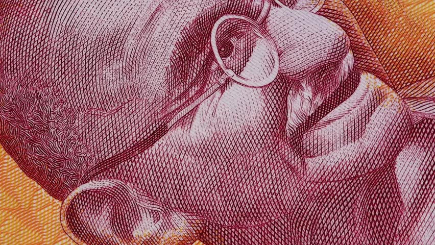 Mahatma Gandhi on India 200 rupee banknote slow rotating. Indian money currency bill. Stock video footage