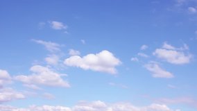 Sunny clear weather, white formating clouds, blue transparent sky in horizon, building fast motion, rotation cloudscape, real after rain cloudy day. 1920x1080, 30 FPS. FHD.