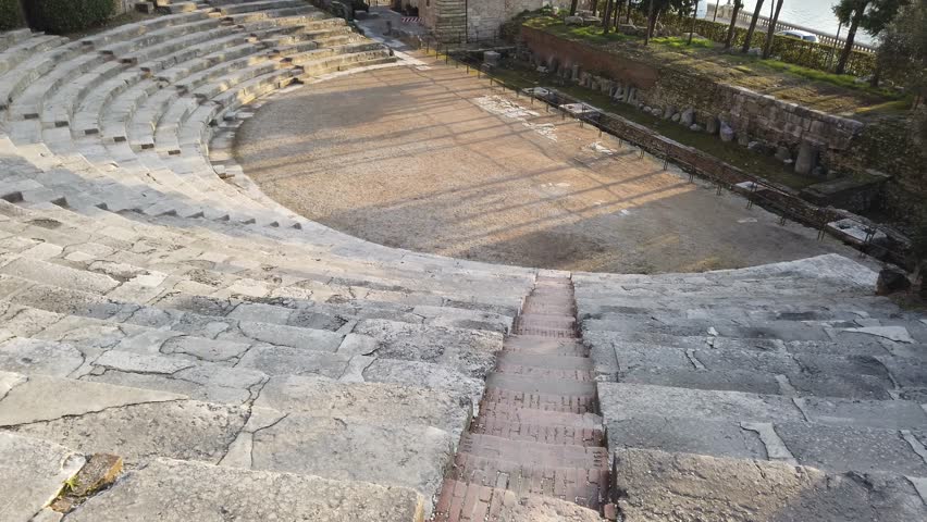 Verona, Italy. The Roman theatre of Verona is an ancient Roman theatre in the city center along the river Adige