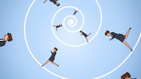 Flat cartoon businesswoman character  running in a circle spirals animation