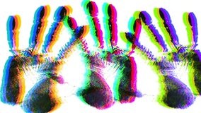 Hand prints with glitch error. Colorful old vhs effect and motion. - Powered by Shutterstock - Get 15% off with code: PIKWIZARD15