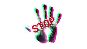 Stop text and hand print with glitch error.  - Powered by Shutterstock - Get 15% off with code: PIKWIZARD15