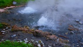 Slow motion video of Pong Dueat hot spring in Huai Nam Dang national park, Thailand.