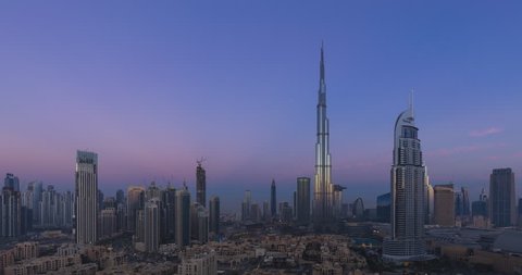 4K Timelapse - City Skyline and cityscape at sunrise in Dubai. UAE