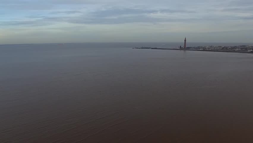 Grimsby Dock Tower at Humber Estuary, North East Lincolnshire, England. Aerial view.
