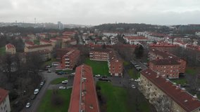 Aerial video of apartment houses in the suburb, Gothenburg, Sweden