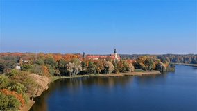 Flying above Nesvizh Castle in Belarus footage
