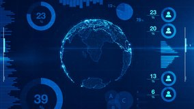 Worldwide global business and technology data infographic, conceptual animation of spinning globe with various charts and diagrams - Powered by Shutterstock - Get 15% off with code: PIKWIZARD15